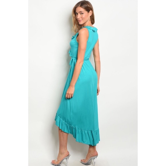 🎉CLEARANCE🎉 Jade Ruffled Hi-Low Wrap Midi Dress - Picture 4 of 4
